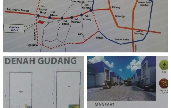 Gudang CIBADAK INDAH, lokasi strategis, 200m dr exit Tol Bal