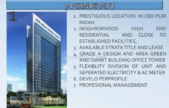 Puri Indah Financial Tower PIFT, sedia berbagai ukuran luas