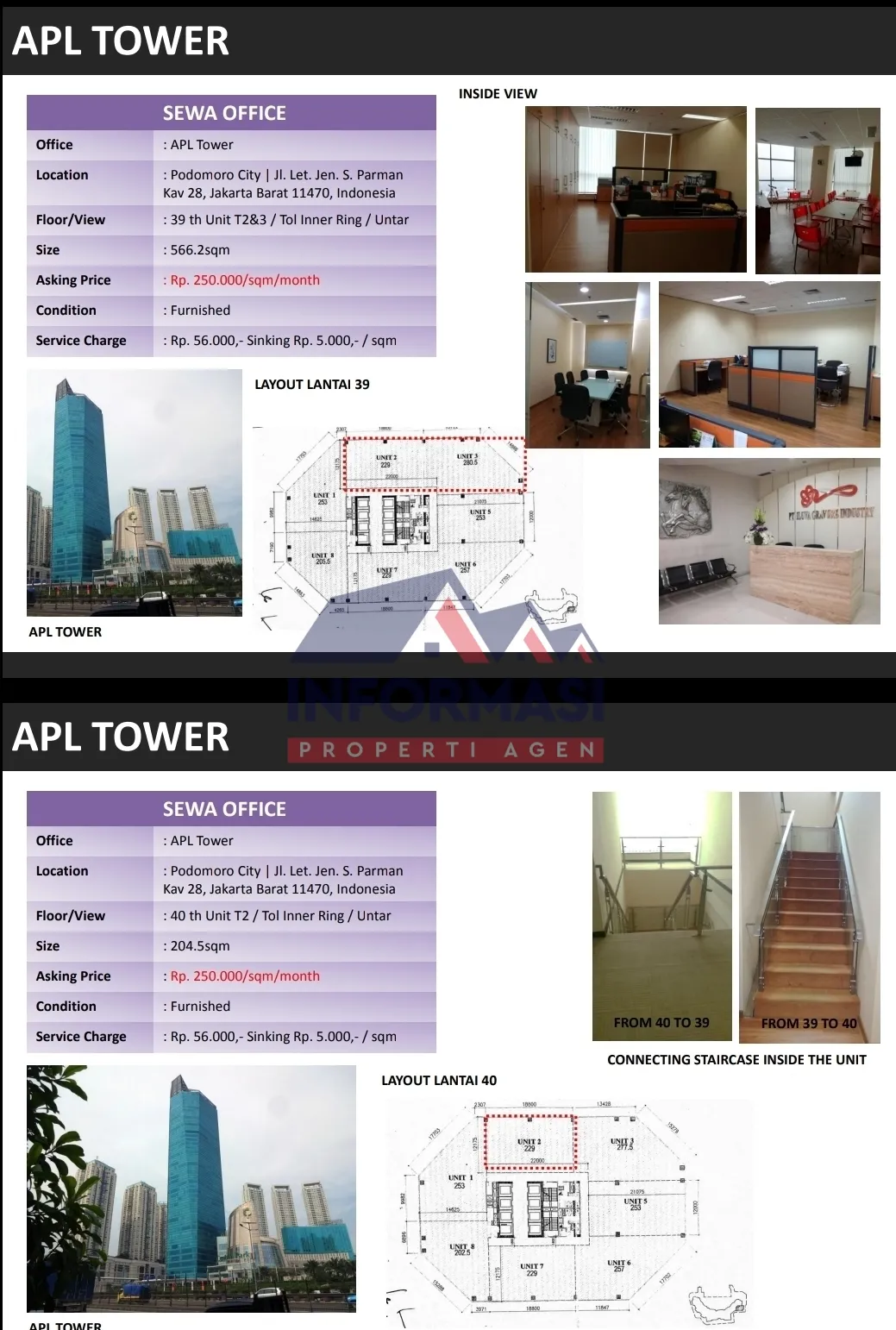 Office space APL tower podomoro s parman 3 unit rent