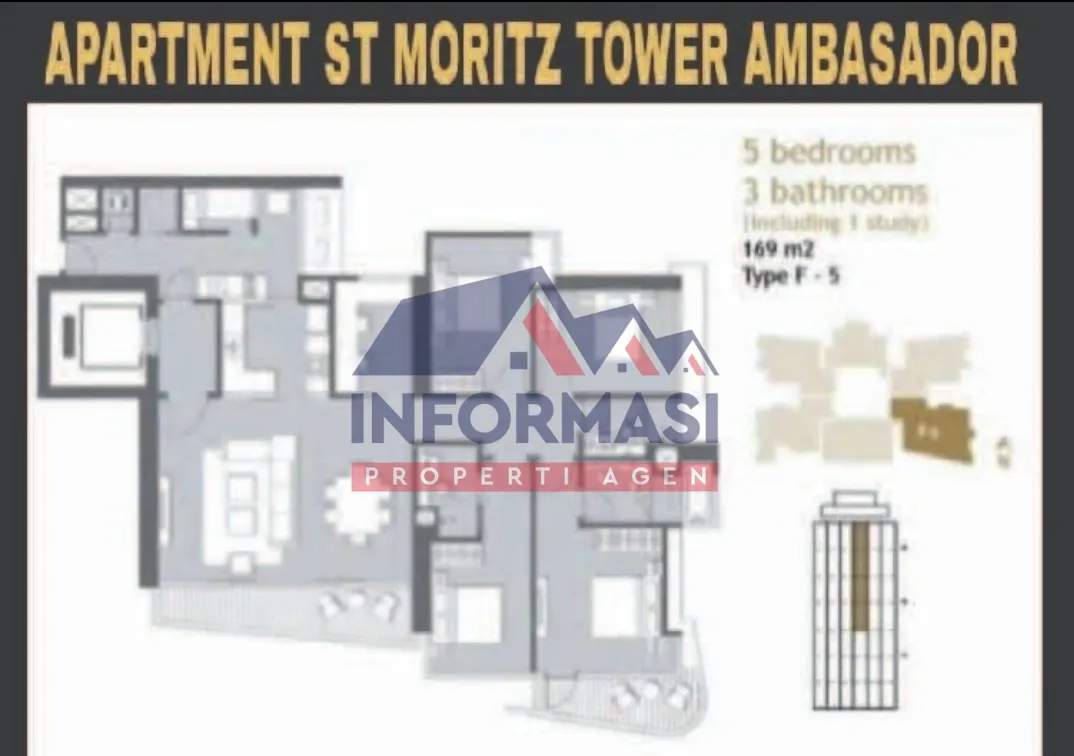 Apartment ST MORITZ Tower yang baik, luas 169 m2. 4 + 1 BR