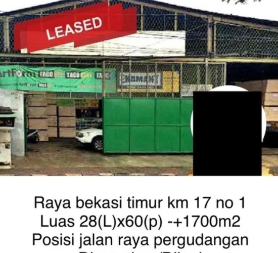 Jl. Raya Bekasi, Jatinegara, Cakung,  LT. 1600m2 Siap Pakai