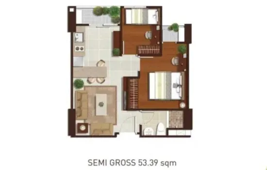 Apartmen siap pakai. Luas 56m 2BR. Full furnish