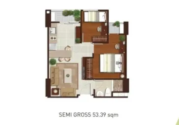 Apartmen siap pakai. Luas 56m 2BR. Full furnish